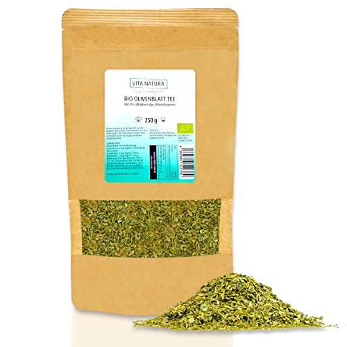 VITA NATURA Olivenblätter-Tee BIO - Kräutertee - Olivenblattextrakt - Biotee lose - aus Spanien - 100 % vegan - in 250 g Packung erhältlich