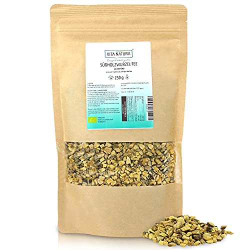 VITA NATURA Süßholzwurzel Tee - 100 % reine Süßholzwurzel - aus Ägypten - Lakritzgeschmack - loser Bio Arzneitee - in 250 g Aroma-Packung erhältlich