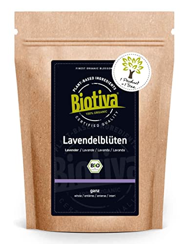 Biotiva Lavendelblüten Bio ganz 100g - blau - Beste Bio-Qualität - Lavendel-Tee - abgefüllt und kontrolliert in Deutschland (DE-ÖKO-005)
