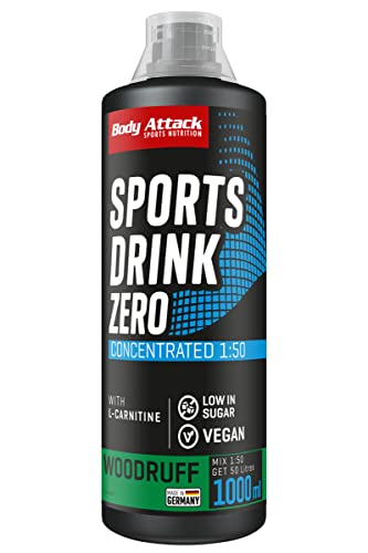 Body Attack Zero Sports Drink, Woodruff / Waldmeister, 1x 1000 ml / 200 Portionen, Sportgetränkekonzentrat, zucker- und fettarm, vegan, Made in Germany