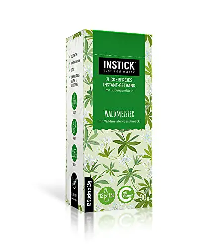 INSTICK | Zuckerfreies Instant-Getränk - Geschmack Waldmeister | 12-er Packung für 12 x 1,5 L | Getränkepulver - vegan, kalorienarm, mit Vitamin C, aromatisiert