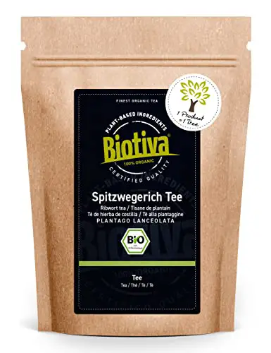 Biotiva Spitzwegerich Tee Bio 250g - Plantago lanceolata - Spießkraut, Lungenblattl - ohne Zusätze - vegan - 100% Bio-Qualität - Abgefüllt und kontrolliert in Deutschland