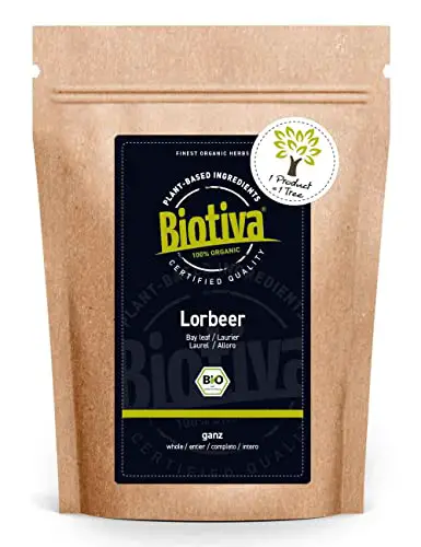 Biotiva Lorbeerblätter Tee Bio 50g - ganze getrocknete Blätter - Laurus Nobilis - Premium Qualität - zertifiziert und abgefüllt in Deutschland