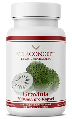 Graviola Extrakt 2000 mg I 180 Kapseln I Hochdosiertes Graviola 10:1 Fruchtextrakt I Vegan I Ohne Magnesiumstearat I Made in Germany von VITACONCEPT