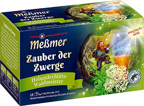 Meßmer Zauber der Zwerge | Holunderblüte-Waldmeister | 18 Teebeutel | Vegan | Glutenfrei | Laktosefrei