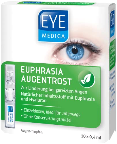 EyeMedica Euphrasia Augentropfen ohne Konservierungsmittel Augentrost | mit Hyaluron | gereizte Augen | trockene Augen | 10 x 0,4ml Einzeldosen