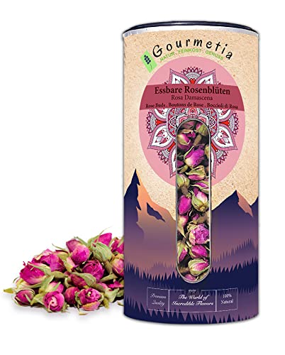 Gourmetia Rosenblüten - Rosentee 100g, essbare getrocknete Rosenknospen von Rosa Damascena in Premium Qualität 100 Gramm